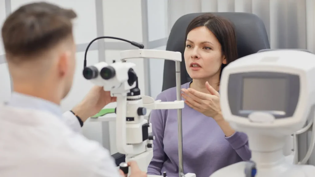 A patient consulting an ophthalmologist for their eye concerns.
