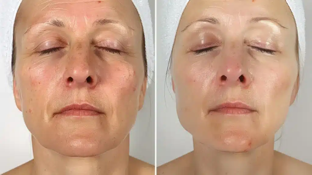 before and after of the patient's face