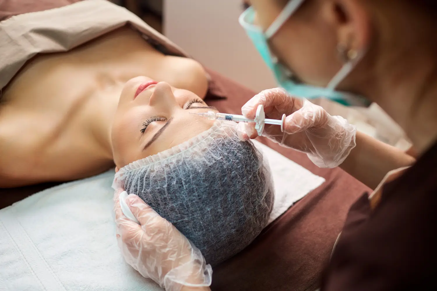 top view of injection treatment for facial rejuvenation