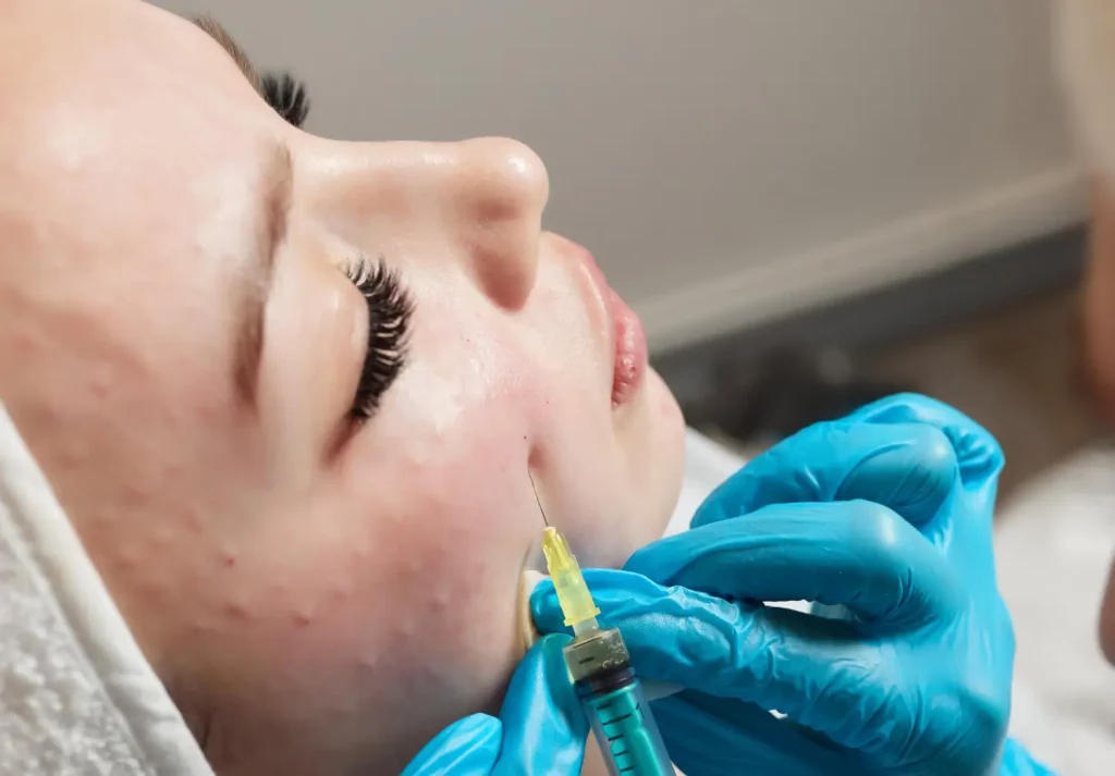 patient feels the injection in her cheeks