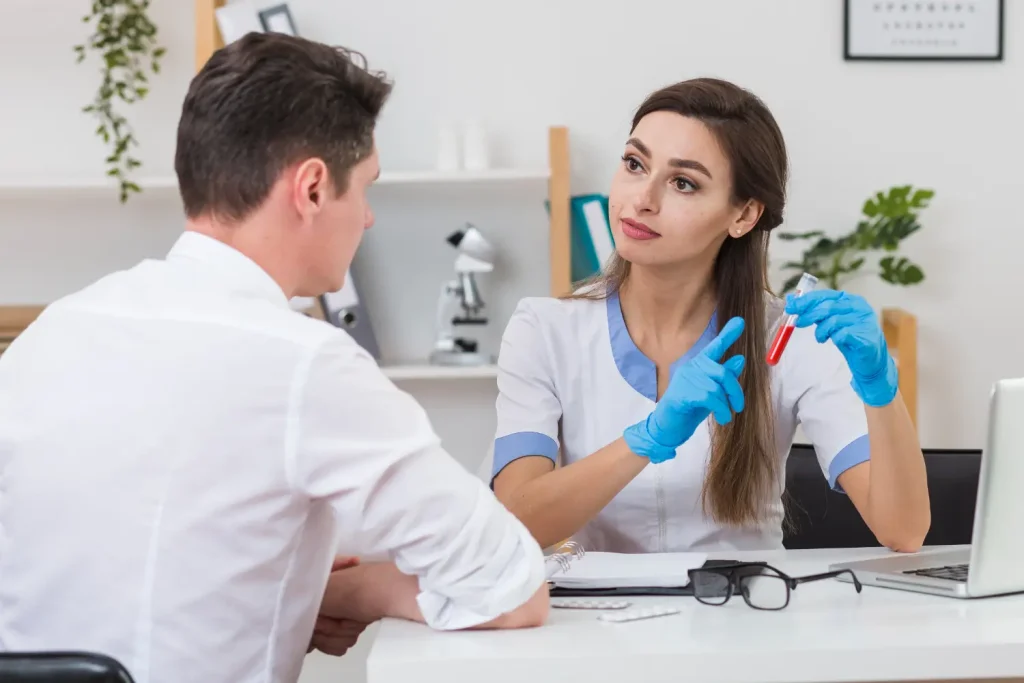 doctor discusses the treatment to the patient