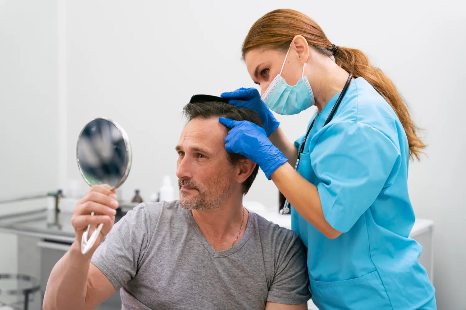 practitioner checking patient's scalp